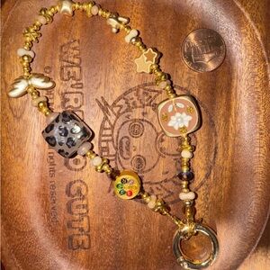 Gold and Black Beaded Charm Bracelet